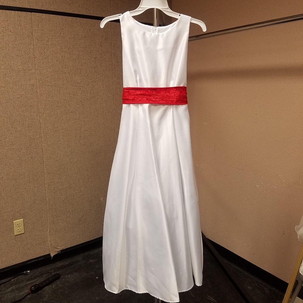 Formal White Satin Dress Girls L (custom made)